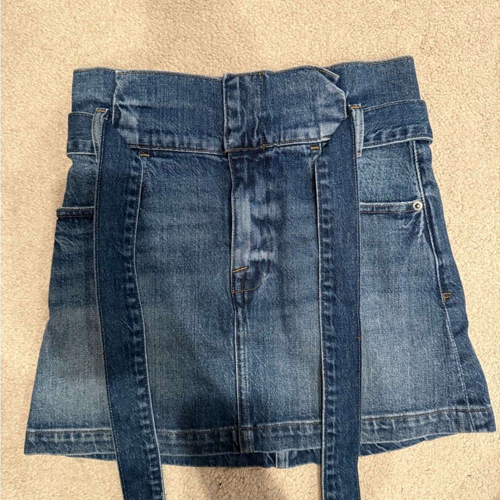 Frame Denim Blue A-Line Mini Skirt with Tie Front